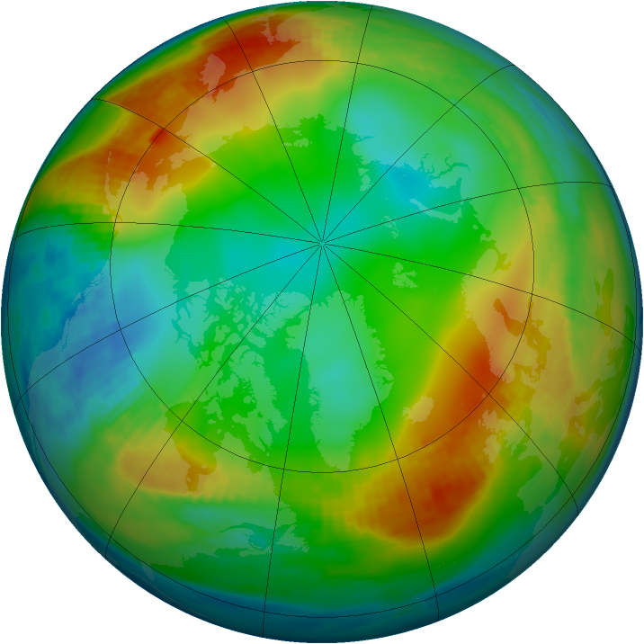 Arctic ozone map for 24 December 1985